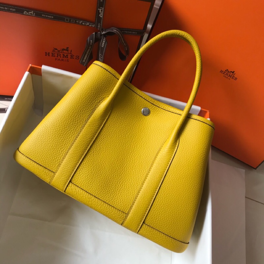 Hermes Garden Party 36cm Tote Handbag In Yellow Clemence Leather